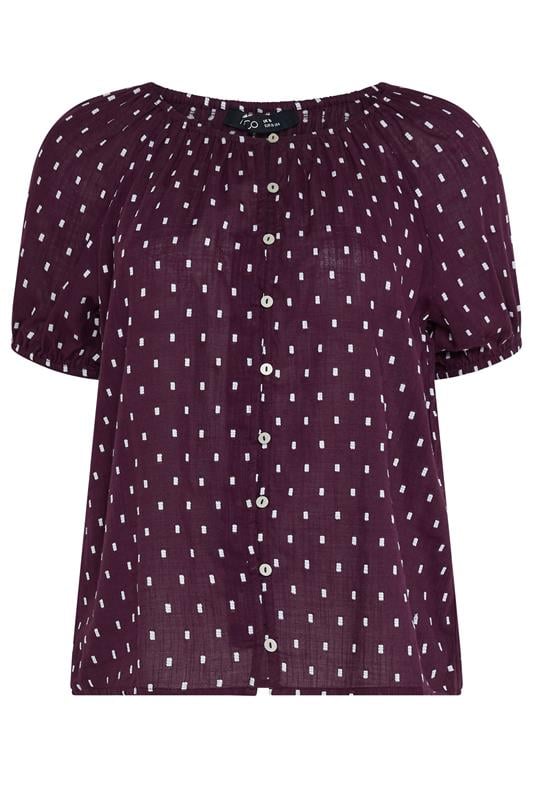 M&Co Berry Purple Dobby Button Up Cotton Blouse | M&Co 1
