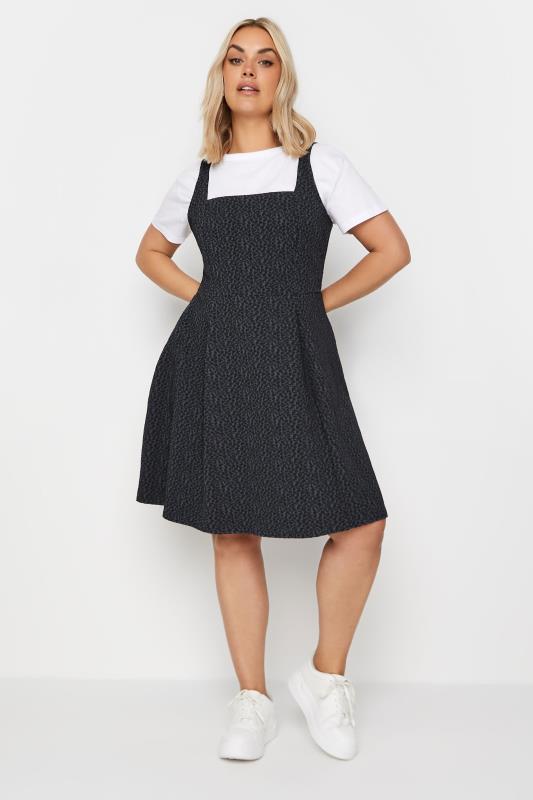 LIMITED COLLECTION Plus Size Charcoal Grey Animal Print Pinafore Dress | Yours Clothing  1