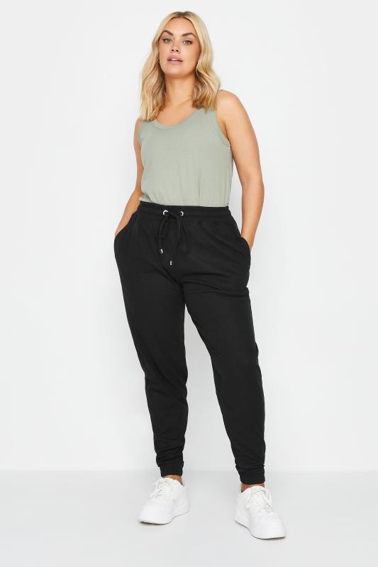 YOURS Plus Size Black Cuffed Elasticated Stretch Joggers | Yours Clothing 2