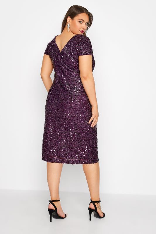 YOURS LONDON Plus Size Purple Sequin Embellished Shift Dress | Yours Clothing 3