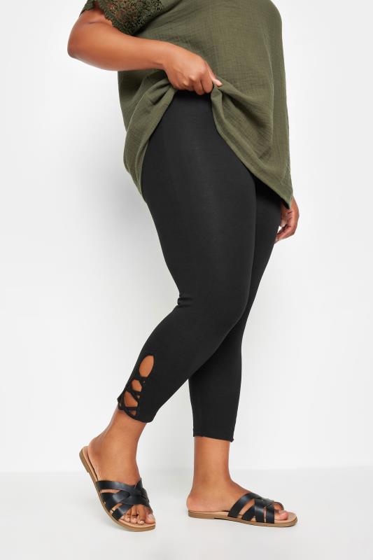 YOURS Plus Size Black Cut Out Cropped Leggings | Yours Clothing 1