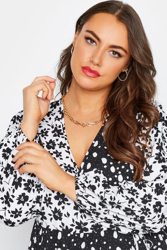 LIMITED COLLECTION Plus Size Black & White Floral Wrap Dress | Yours Clothing 4