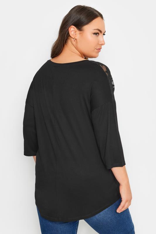 YOURS Plus Size Black Floral Mesh Detail Top | Yours Clothing 3