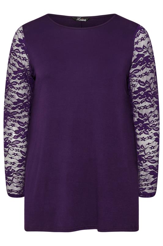 LIMITED COLLECTION Plus Size Purple Lace Sleeve Top | Yours Clothing 6