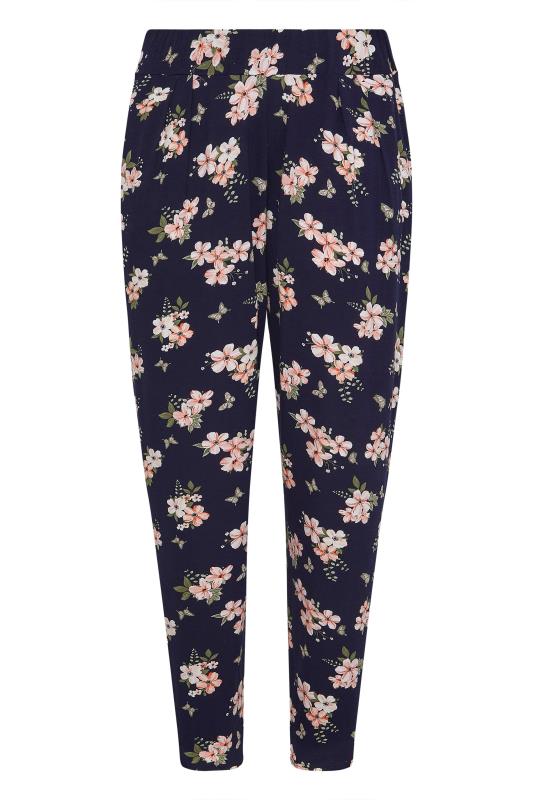 Navy Blue Floral Print Jersey Joggers 
