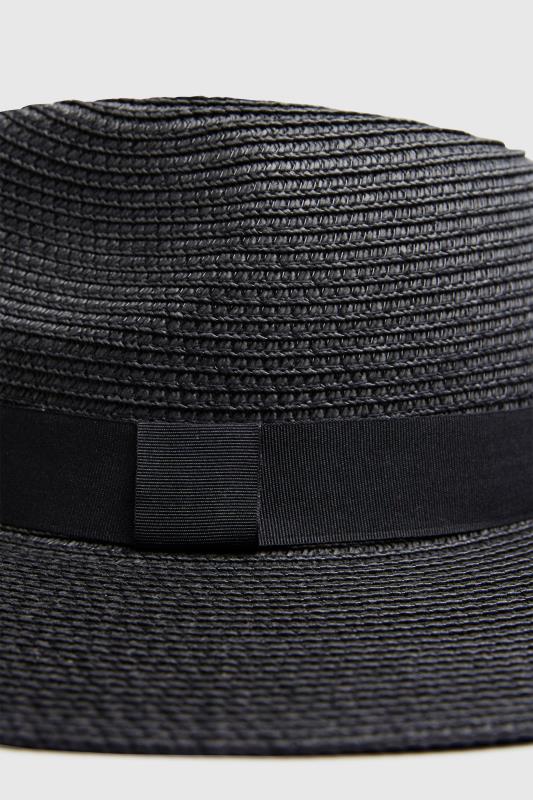 Black Straw Wide Brim Fedora Hat 5
