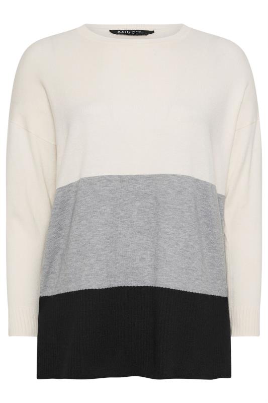 YOURS Plus Size White & Grey Colourblock Jumper | Yours Clothing 4