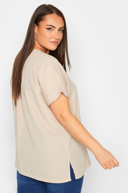 Yours Curve Plus Size Beige Brown V-Neck Shirt | Yours Clothing  4