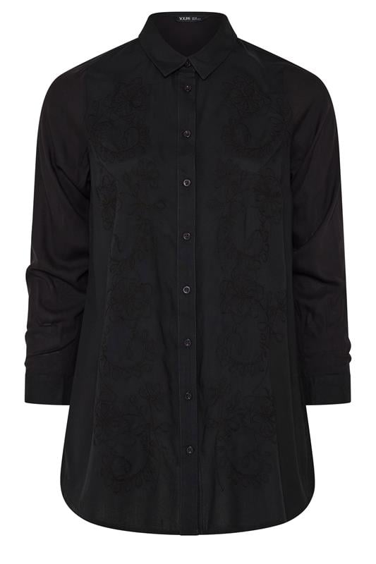 YOURS Curve Black Floral Embroidery Shirt | Yours Clothing 5
