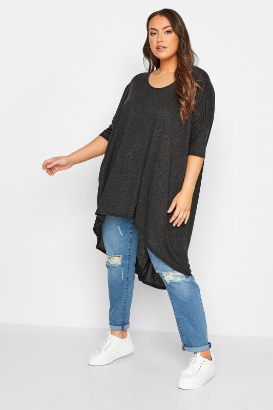 YOURS Plus Size Charcoal Grey Dipped Hem Tunic Top | Yours Clothing 2