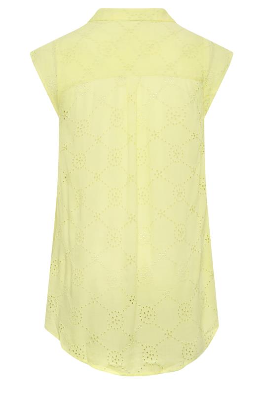 YOURS Plus Size Yellow Broderie Anglaise Sleeveless Blouse | Yours Clothing 7