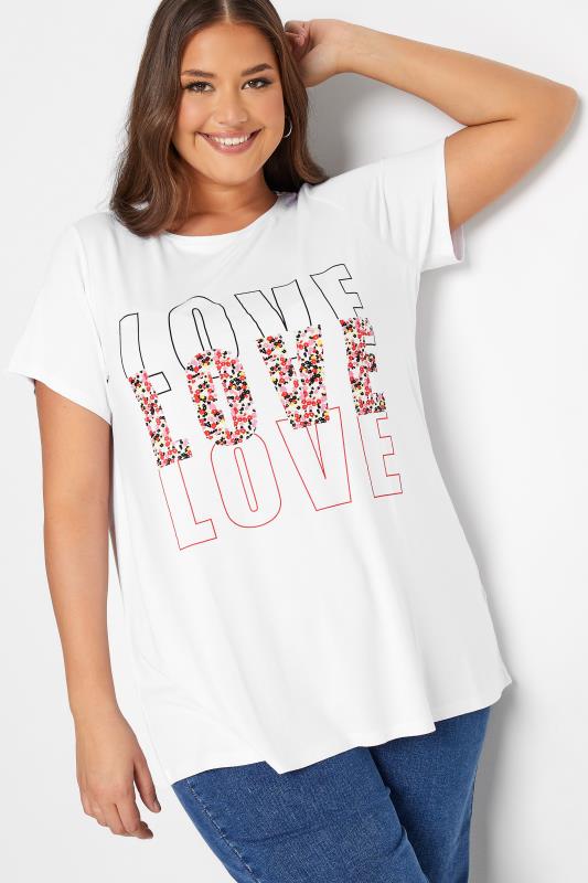 Plus Size White Floral Print 'Love' Slogan T-Shirt | Yours Clothing  4