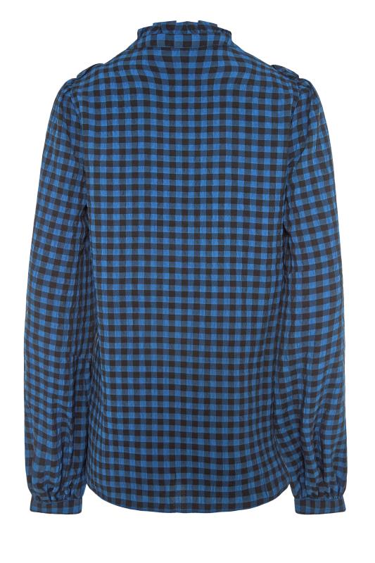 LTS Tall Blue Gingham Ruffle Front Shirt_BK.jpg