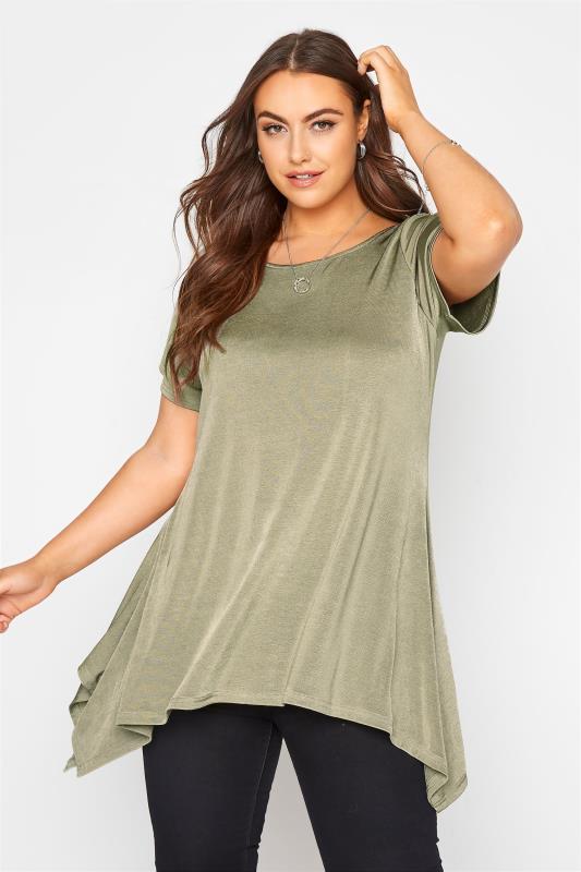 Plus Size YOURS LONDON Green Tab Back Hanky Hem Top | Yours Clothing 1