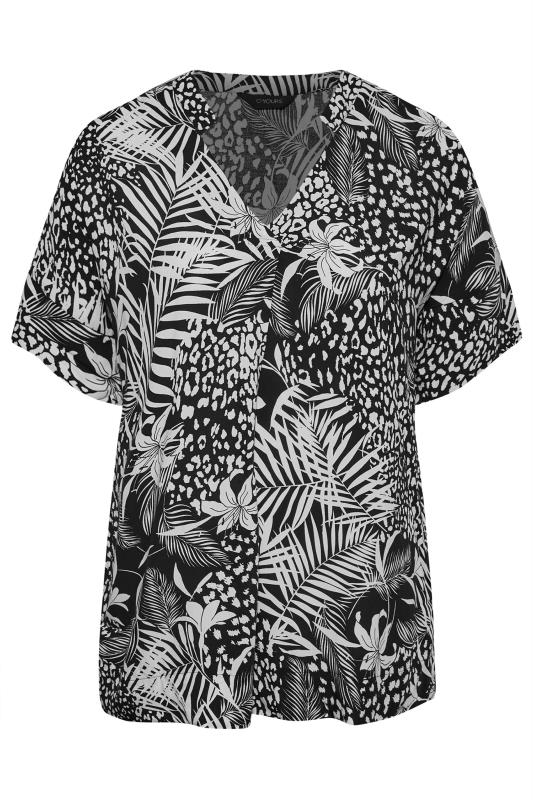 Curve Black & White Palm Print V-Neck Shirt 5