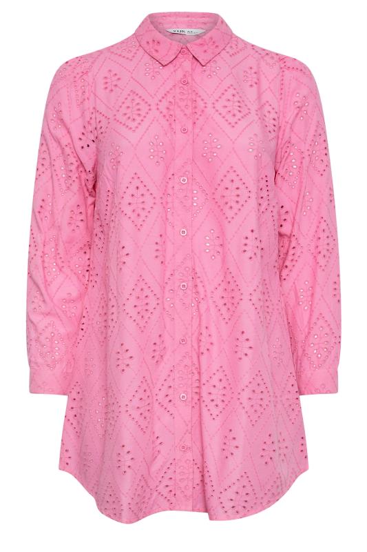 YOURS Plus Size Pink Broderie Anglaise Shirt | Yours Clothing 5