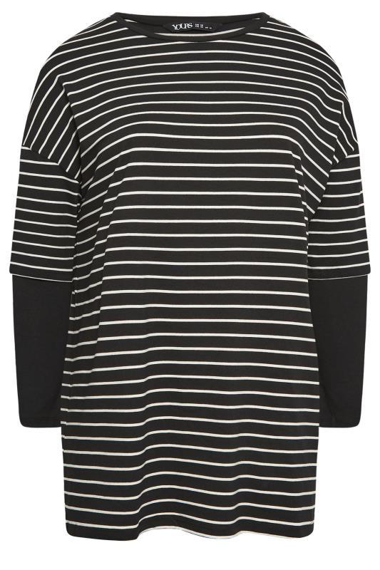 YOURS Plus Size Black Stripe Print Double Layer T-Shirt | Yours Clothing  6