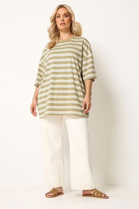 YOURS Plus Size Natural Brown & Cream Boxy T-Shirt | Yours Clothing 1