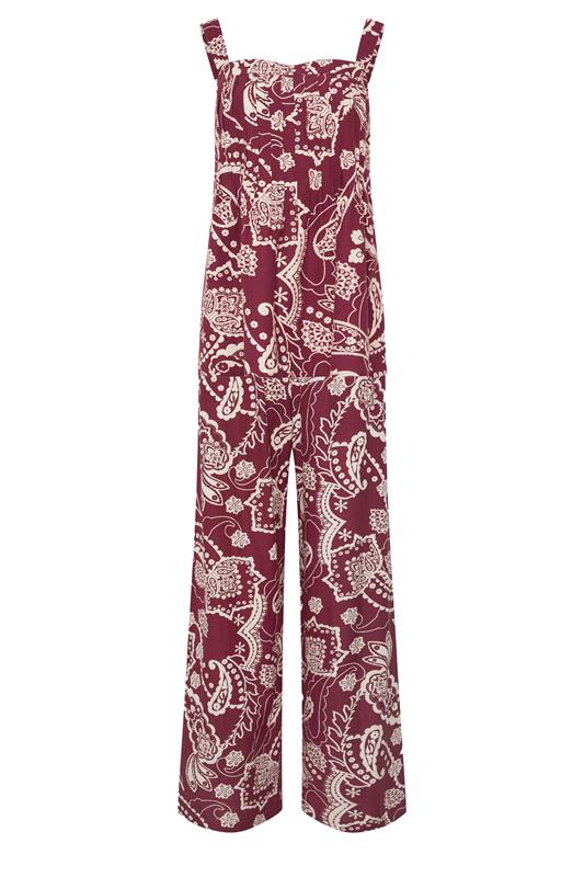 LTS Tall Women's Set Berry Red Paisley Linen Vest Top & Wide leg Trousers | Long Tall Sally 5