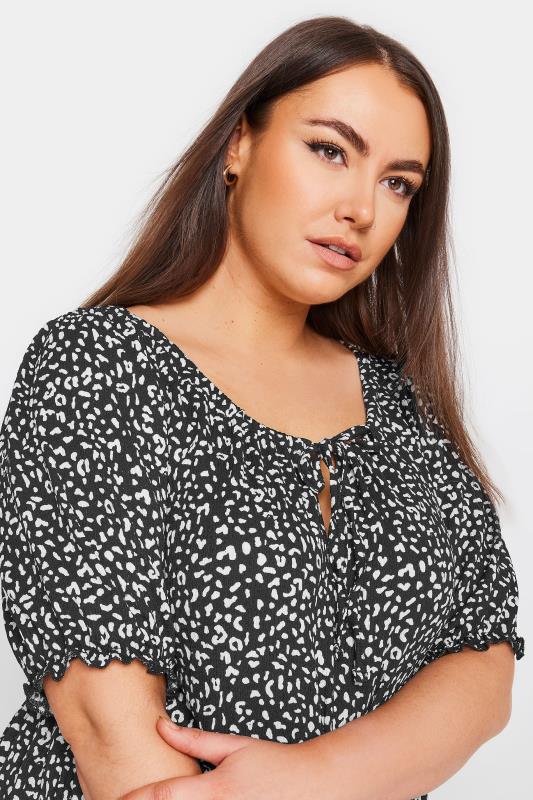YOURS Plus Size Black Leopard Print Textured Mini Dress | Yours Clothing 4
