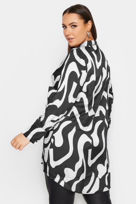 YOURS Plus Size Black & White Abstract Print Oversized Shirt | Yours Clothing 3