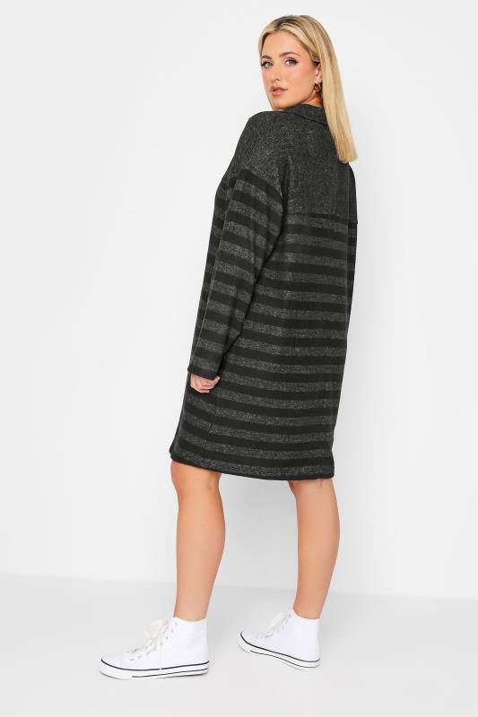YOURS LUXURY Curve Black Stripe Open Collar Soft Touch Dress | Yours Clothing 3