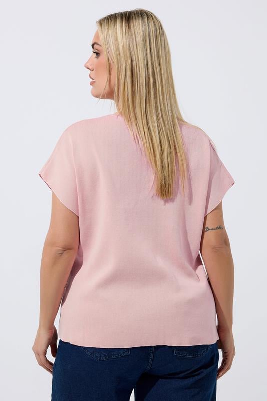 LIMITED COLLECTION Plus Size Light Pink Short Sleeve Knitted Top | Yours Clothing 2