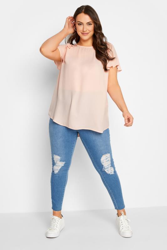 YOURS Plus Size Pink Frill Short Sleeve Blouse | Yours Clothing 2
