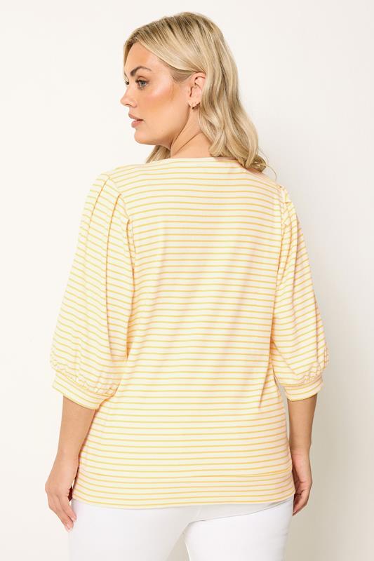 YOURS Plus Size Yellow Stripe Balloon Sleeve Top | Yours Clothing 2