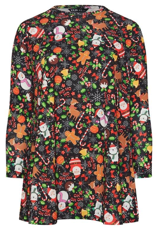 YOURS Plus Size Black Christmas Print Tunic Top | Yours Clothing 1