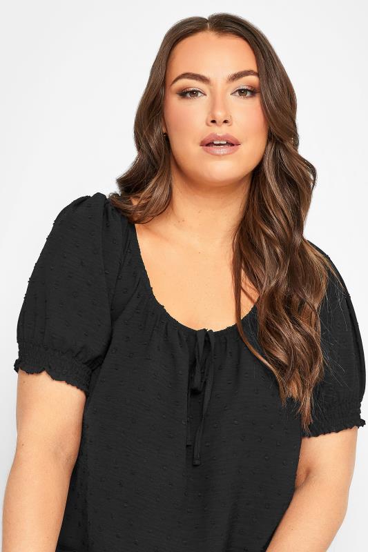 YOURS Curve Plus Size Black Dobby Gypsy Top | Yours Clothing  4