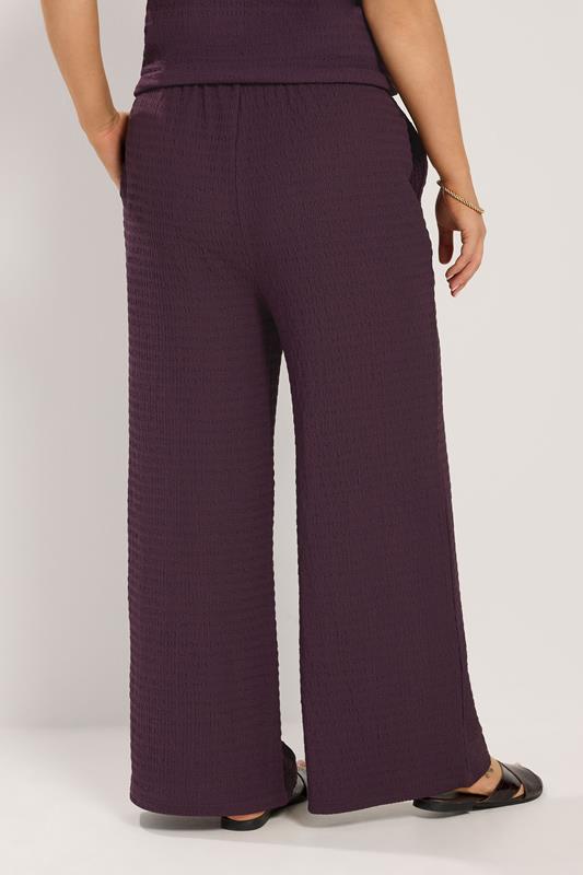 YOURS Plus Size Purple Wide Leg Crinkle Trousers | Yours Clothing 4