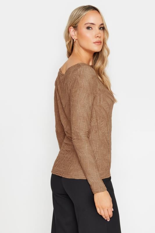 LTS Tall Camel Brown Textured Slash Neck Top | Long Tall Sally 3