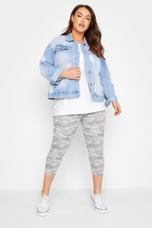 Plus Size Grey Camo Cropped Leggings | Yours Clothing  2