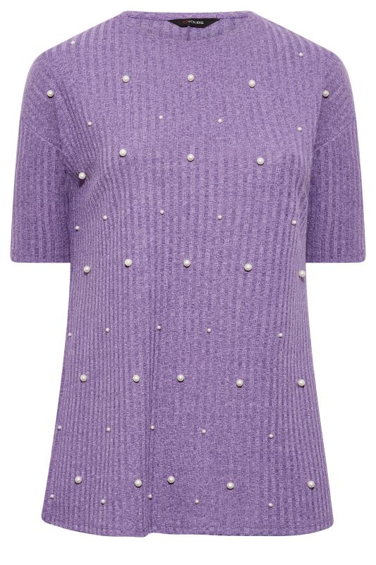 Plus Size Purple Pearl Embellished Split Hem Top | Yours Clothing 6
