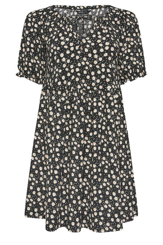 YOURS Plus Size Black Daisy Print Textured Mini Dress | Yours Clothing 5