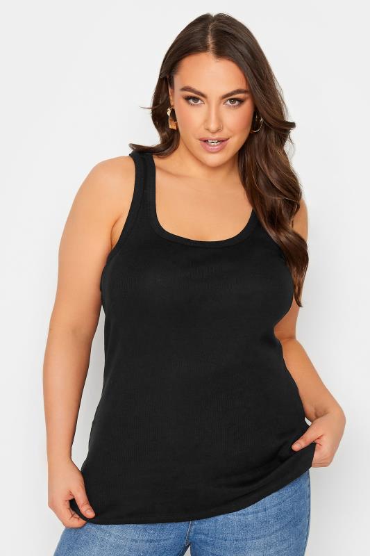 YOURS Plus Size Black Ribbed Racer Back Vest Top | Yours Clothing  2