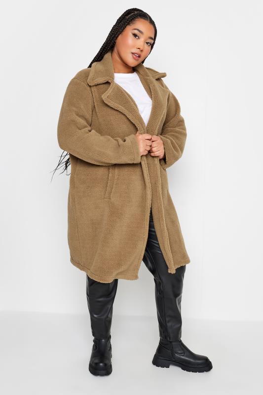 Plus Size  YOURS Curve Beige Brown Faux Fur Coat