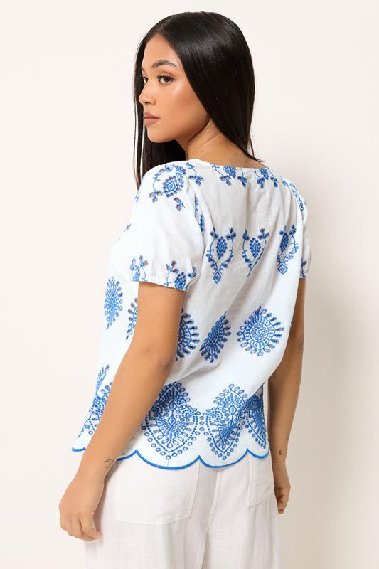 M&Co Petite White & Blue Broderie Cotton Top | M&Co 2