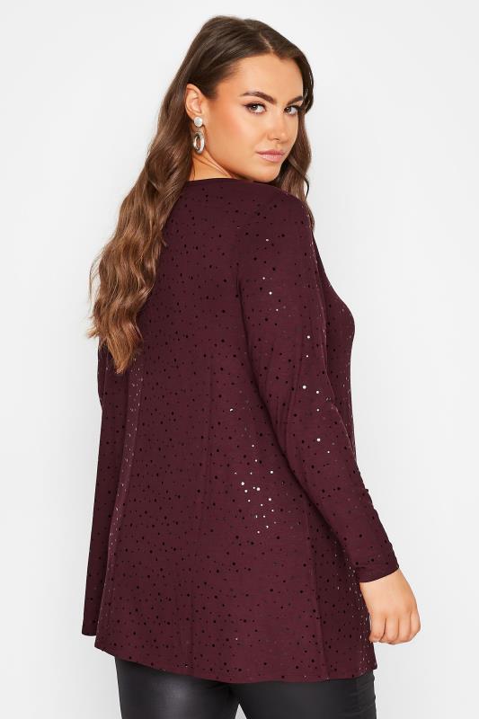 Plus Size Berry Red Embellished Long Sleeve Swing Top | Yours Clothing 3