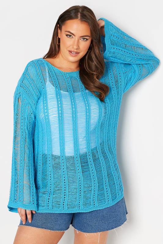Plus Size Bright Blue Crochet Top | Yours Clothing  4