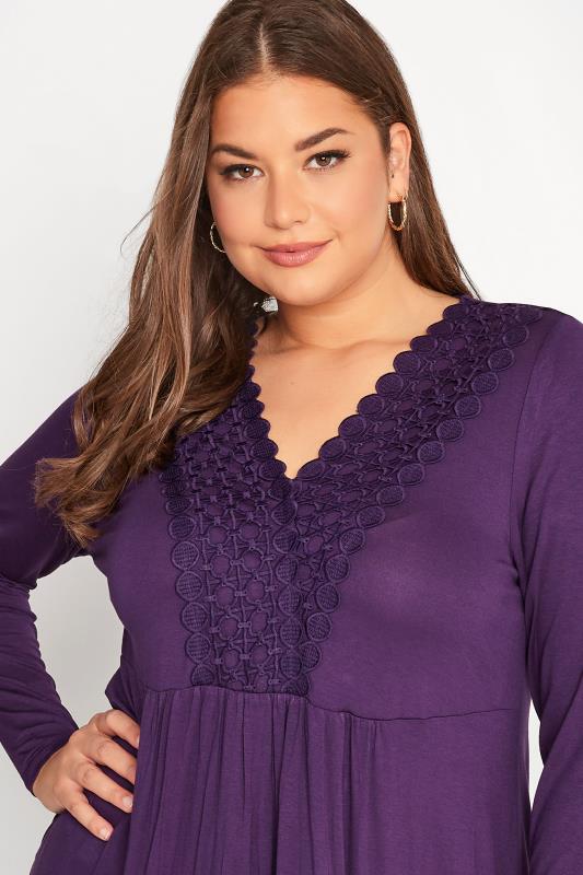 Plus Size Purple Crochet Trim Long Sleeve Tunic Top | Yours Clothing 4