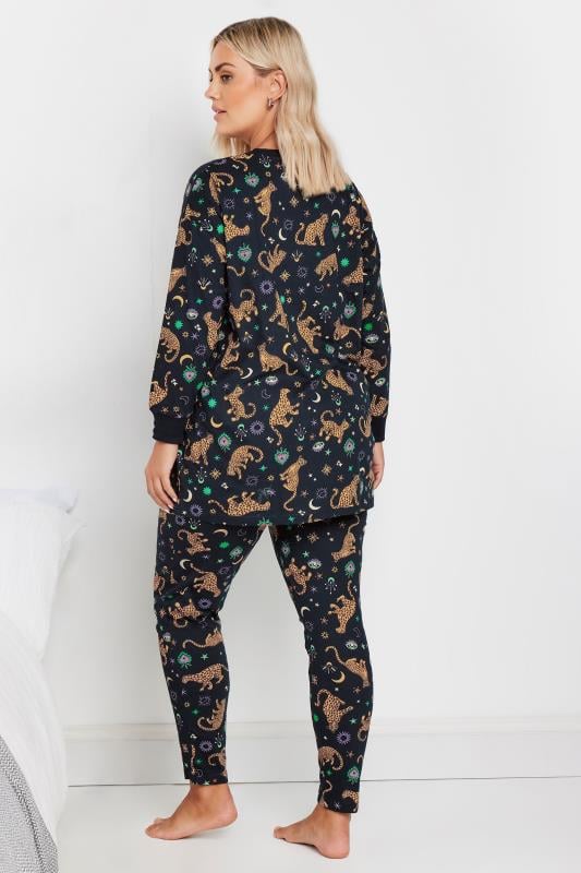 YOURS Plus Size Navy Blue Leopard Print Pyjama Set | Yours Clothing 3