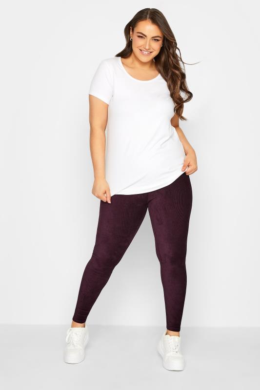 Plus Size Burgundy Red Cord Leggings | Yours Clothing 3
