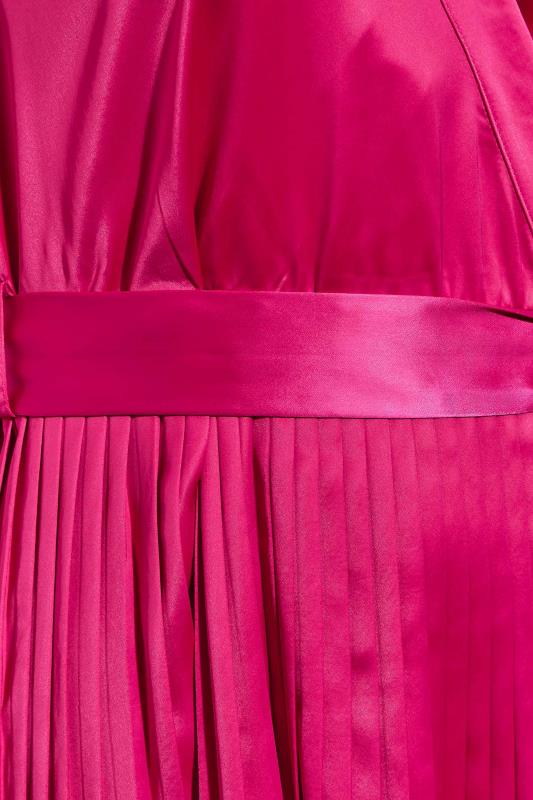 YOURS LONDON Plus Size Pink Satin Pleated Wrap Dress | Yours Clothing 5
