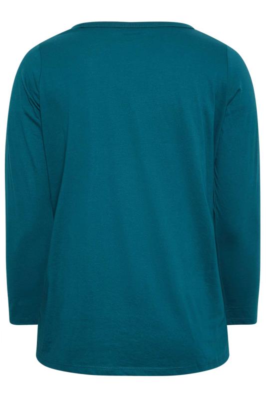 YOURS Curve Plus Size Teal Blue Long Sleeve Basic Top | Yours Clothing  7
