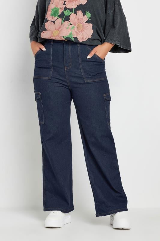 YOURS Plus Size Blue Cargo Pocket Straight Leg Jeans | Yours Clothing 1