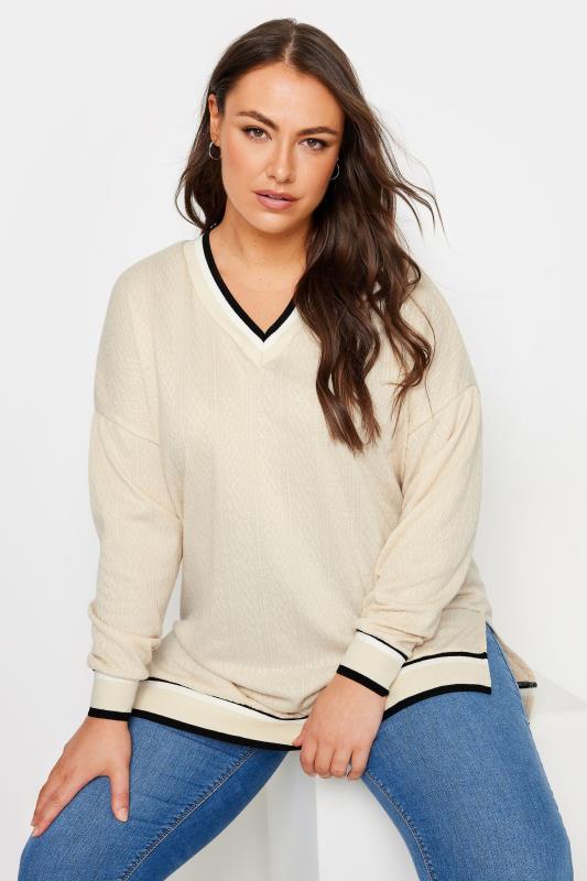 Plus Size  YOURS Curve White Cable Knit Sweatshirt