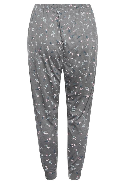 YOURS Plus Size Curve Grey Floral Cuffed Pyjama Bottoms | Yours Clothing  6