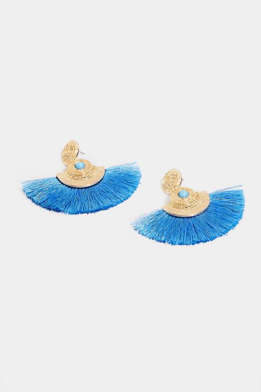 Gold & Blue Fan Tassel Earrings 3